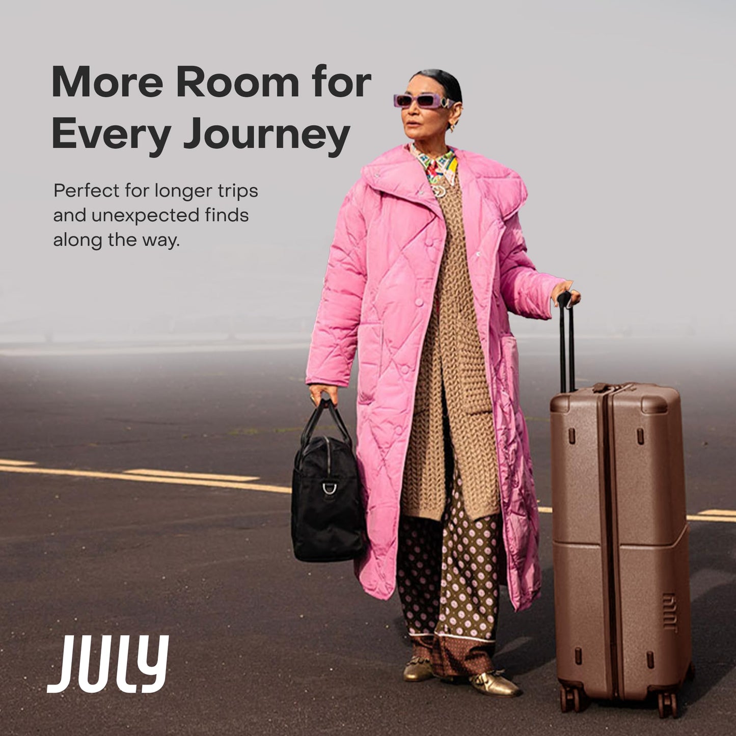 July Checked Plus with CaseSafe - 28.75" Built in Tracking, Airline Approved Check In Luggage with Wheels, Rolling Suitcase for Men & Women - Silent Spinner Wheels, Y-Strap - Dark Brown