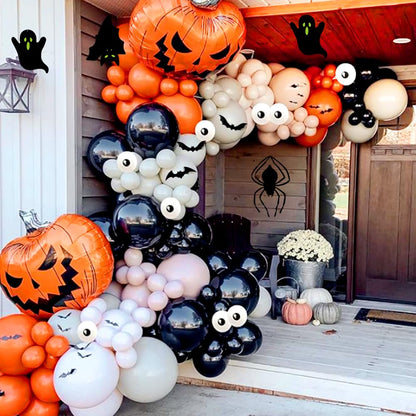 Leesoot Halloween Decorations 164pcs Balloon Arch Kit + 3D Stickers Bat Spider Ghost for Halloween Party, Orange Apricot Balloons with Pumpkin Foil Balloons Home Decoration