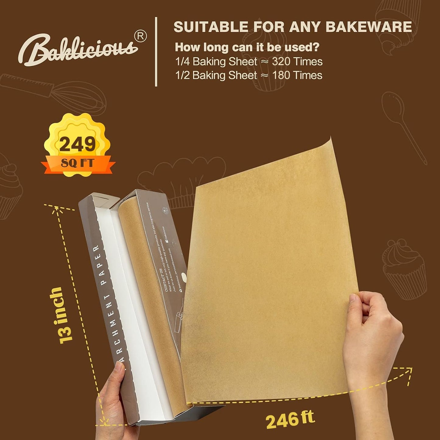 Unbleached Parchment Paper Roll for Baking, 2 Pack of 13 In X 242 Ft, Non-stick Baking Paper, Food Grade Cooking Papers For Bread, Cookies, Heat Press, Pans, Oven, Air Fry