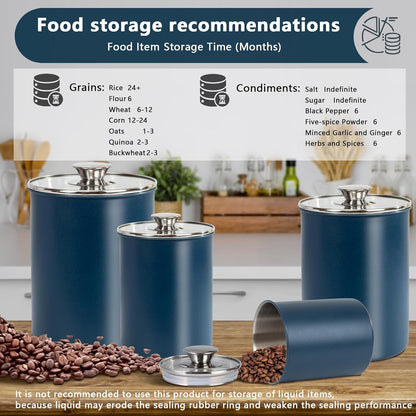 Set 4-Piece, 16/49/85/132 Counter malmo Stainless Steel Food Canister of Ounces,Airtight Containers with Glass Lid