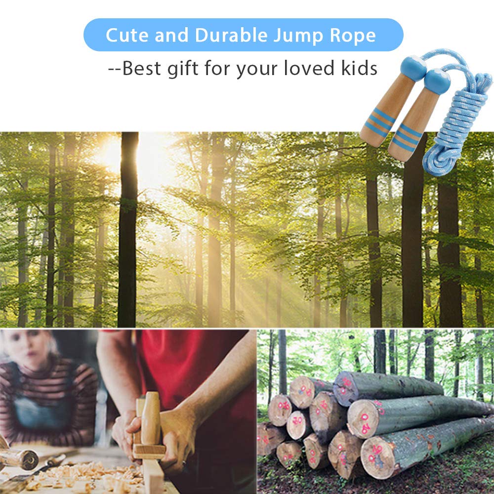 Jump Rope Kids, 7ft Adjustable Cotton Skipping Rope with Wooden Handle for Boys and Girls Fitness Outdoor Exercise