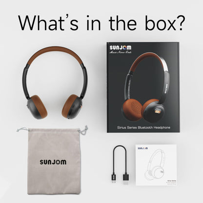 SUNJOM Sirius Over-Ear Noise Cancelling Headphone 70H Playtime Wireless ANC/ENC Bluetooth Retro On Ear Hybrid Headphones Lightweight with Built-in Microphone for Kids Students Sports Gym-Black