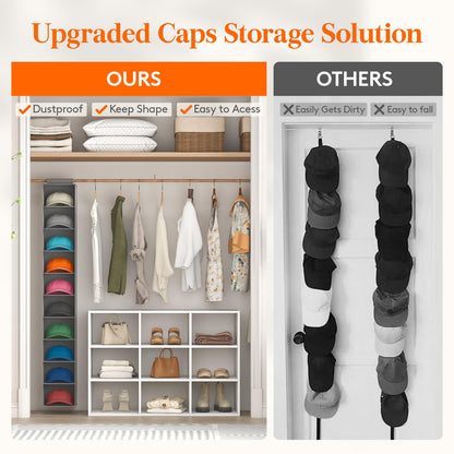 Lifewit 10 Compartments Hat Organizer for Baseball Caps, 1 Pack Hat Rack Hanging Storage organizer, Non-Woven Fabric Display Shelf Holds Up to 40 Hats, Cap Holder Hanger for Closet, Bedroom, Grey