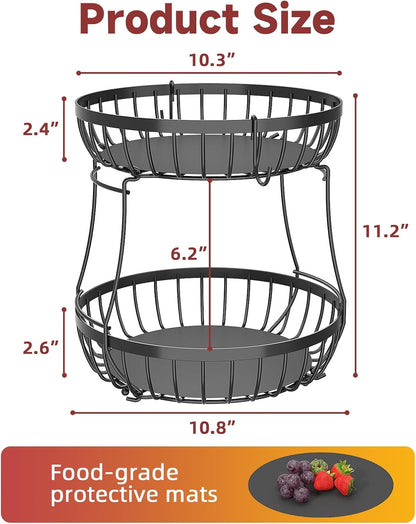 2 Counter 2 Counter Sevenblue Tier Large Fruit Basket for Kitchen with Banana Hangers, Metal Stackable Fruit Bowl