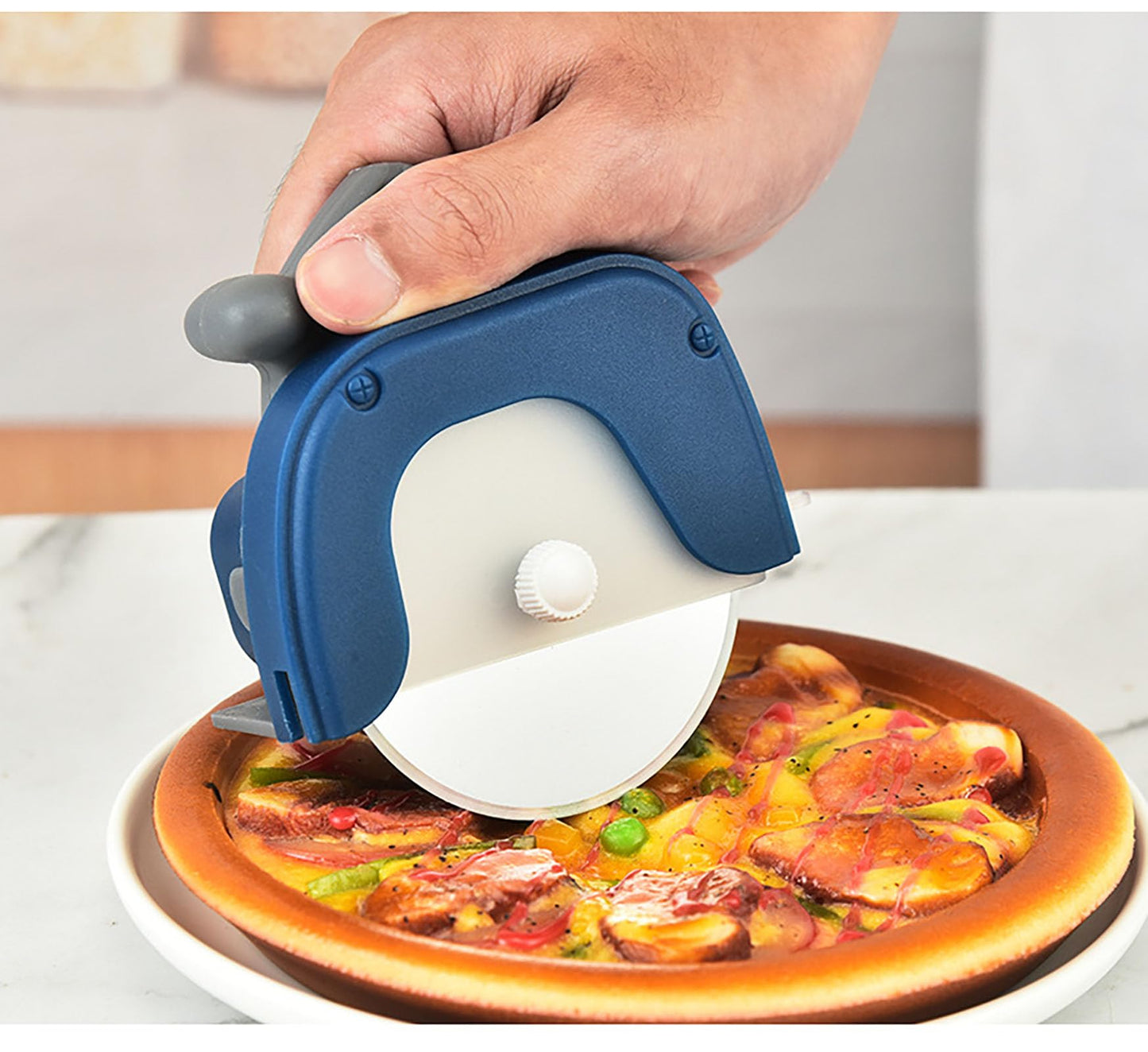 Wheel Pizza Cutter, 5 Inch Stainless Steel Round Pizza Knife Sharp Blade with Rubber Handle for Pizza Cutting (1)