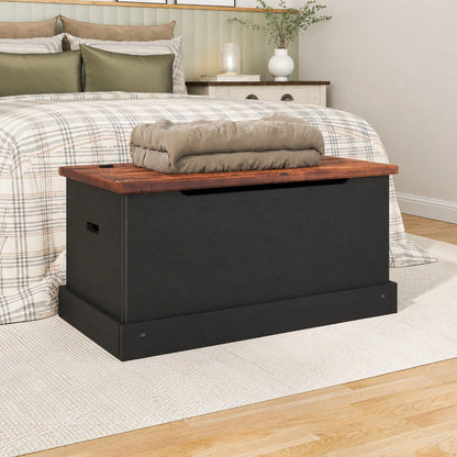 OSHOME 35.5" Solid Pine Storage Chest with Lift -Top Hinged Lid, Storage for Bedroom, Entryway and Living Room in Harvest Black Finish