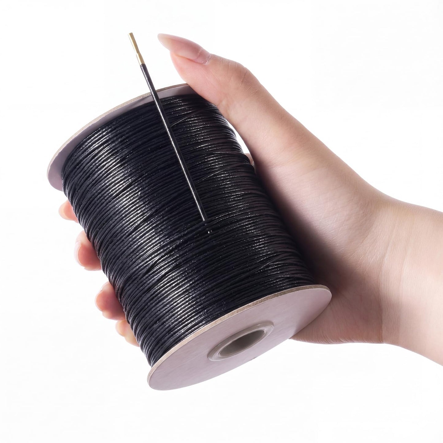 Timgle 1 Roll Waxed Polyester Whipping Twine, 0.8 mm x 300 m, Heavy Duty Polyester Wax Cord Equipped with Needle for Easy Use, Marine and Outdoor Rope(Black)