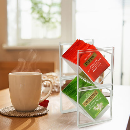 2Pcs Tea Bag Storage Organizer, Stackable Clear Plastic Holder for Drawer Countertop, Coffee Station