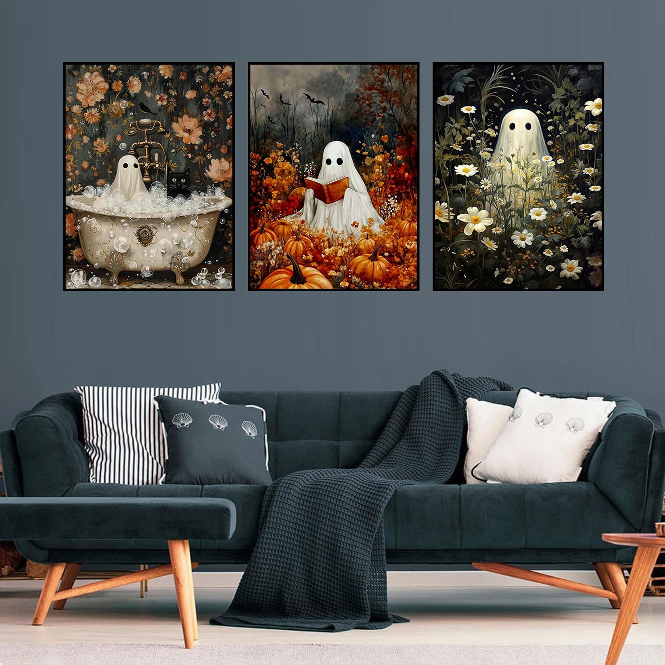 igoodom 3 Pack Halloween Diamond Art Kits for Adults, Halloween Ghosts Diamond Painting Kit, Full Drill Round Diamond Art Kits, DIY Gem Art and Crafts for Home Wall Decor Gift 12x16inch