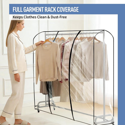 Moucas Clear Garment Rack Cover 71" L x 20" W x 60" H, Clothes Rack Cover with Reinforced Double Zippers, Waterproof PEVA Dustproof Protection – Cover Only, Rack Not Included