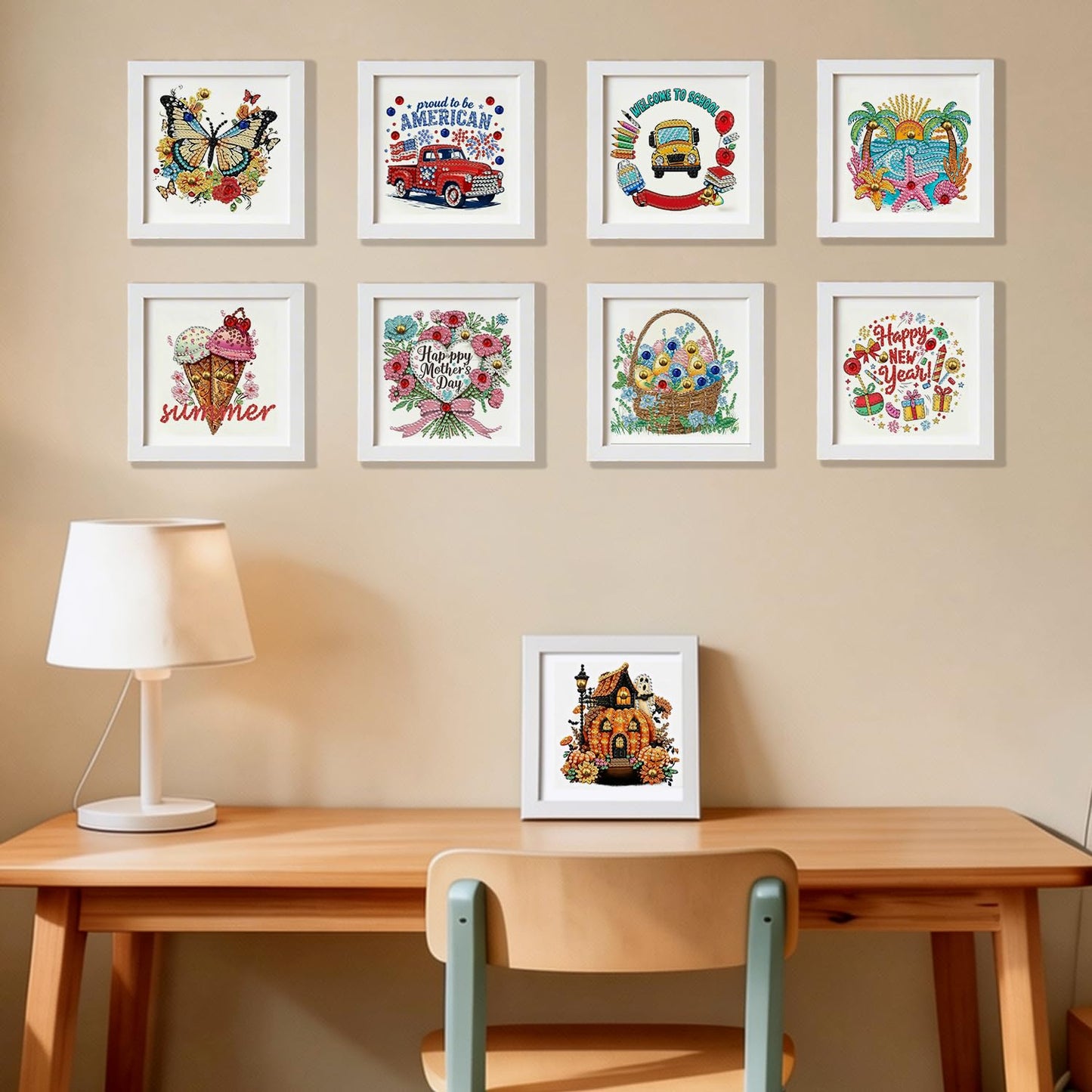 DOZEEZOP 12-Pack Interchangeable Diamond Art Kits for Adults Beginners Teens with Frame, Butterfly & Floral 5D Diamond Paintings with Round Partial Drill, Home Decor DIY Craft Gift (7x7 Inch)