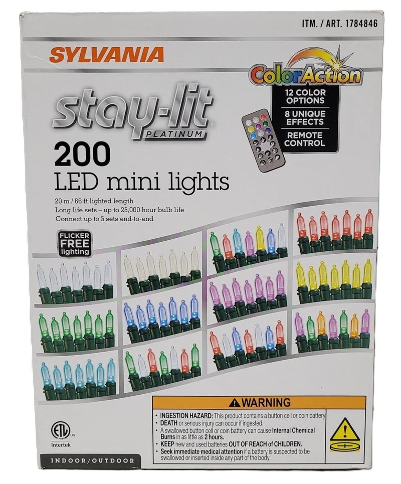 SYLVANIA Stay Lit Platinum Strings Christmas Lights - Color Action Mini Lights - 1 Strings, 200 Lights Per String