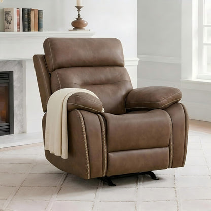 KISLOT Leather Recliner Chair Manual Sofa Rocker for Adults with Overstuffed Arm for Living Room Bedroom Home Theater Seating