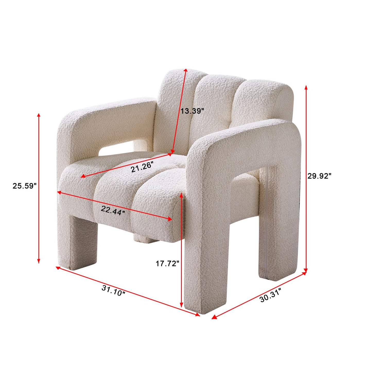 KEIKI 31" Boucle Accent Chair with High Density Foam Cushion, Upholstered Modern Style Oversized Single Sofa Chair, Easy Assembly, for Living Room and Bedroom, Apartment, Office, Beige