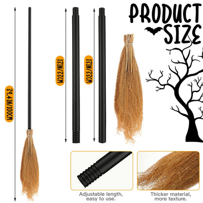 Jetec Halloween Witch Broom Hat Set Black Hat with 39.4 Inch Broom Realistic Wizard Witch for Halloween Party Cosplay Props Costume Accessories