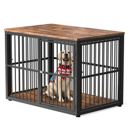 Lyromix 43'' Dog Crate Furniture with 3 Doors, XL Wooden Crate End Table Heavy Duty Indoor Puppy Cage for Medium to Large Dogs, Multiple Units Can be Combined