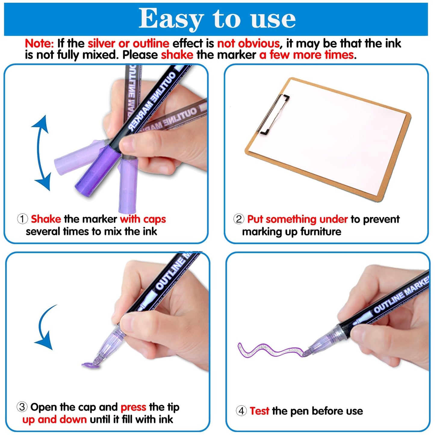Glitter Markers Outline Pens Metallic: 48 Double Line Outline Markers,Self Outlining Glitter Pens Adult Coloring Gel Sparkle Outliner Shimmer,Teen Gifts Drawing Art Supplies Craft Cool Fun Magic Stuff