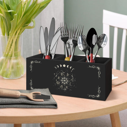 AQYIP Gothic Office Decor Black Wooden Pen Pencil Holder for Desk Accessories, Dark Gothic Witchy Aesthetic Wood Makeup Brush Toothbrush Holder Organizer for Vanity Bathroom
