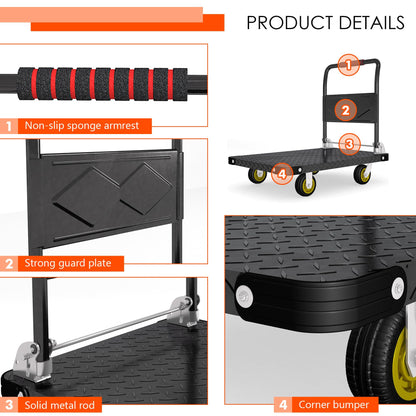 Platform Truck, Foldable Flatbed Cart Heavy Duty Push Cart Dolly Large Platform w/ 5'' Swivel Wheels 2000LBS Capacity Moving Hand Dolly for Groceries, Garage, Warehouse (35'' L x 22.5'' W)