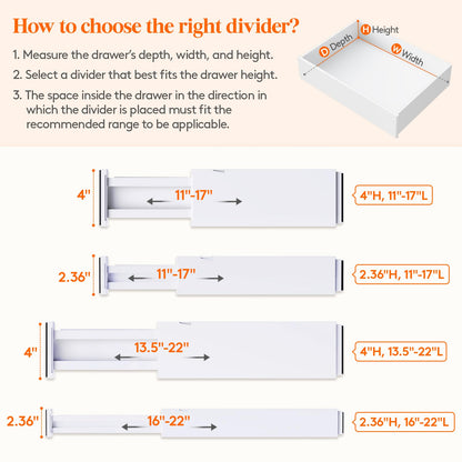 Lifewit 5 Pack 4" High Drawer Dividers 28-43.5cm/11-17" Adjustable Drawer Organizer for Clothes/Utensils, Expandable Drawer Separator in Dresser/Kitchen/Bedroom/Office Organization & Storage White
