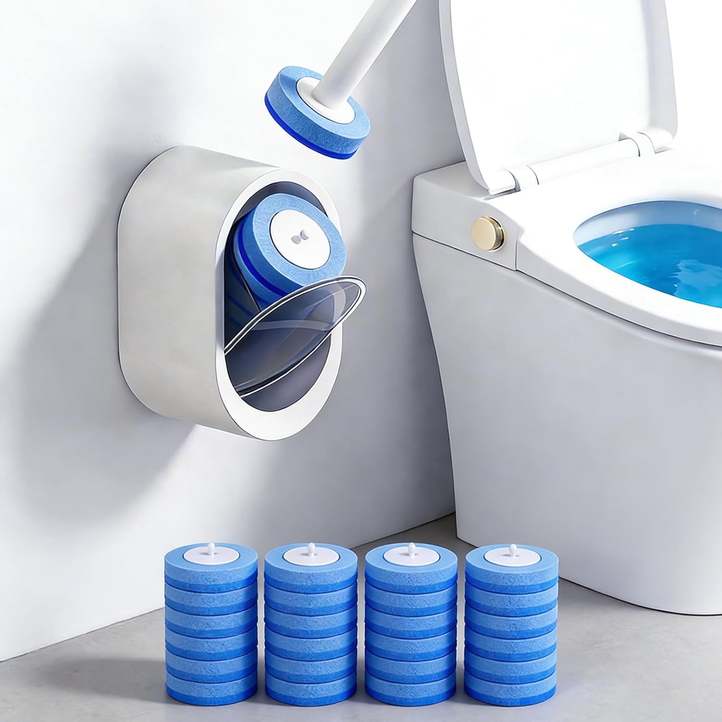 16 SOPAMI Disposable Toilet Cleaning System - Toilet Wand Kit with High-Performance Refills, Wall Mounted Toilet Brush
