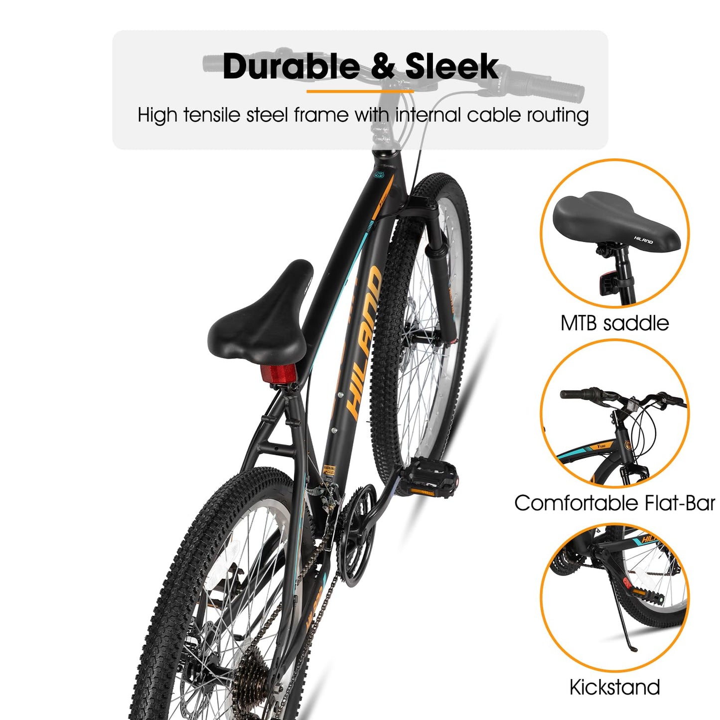HH HILAND Mens and Womens Mountain Bike, 26 Inch 18 Speed Mountain Bicycle with Dual Disc Brake, Front Suspension Fork, High Carbon Steel Frame Urban Commuter Bike for Adults, Black Orange