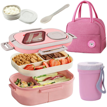 ROMAWARE Lunch Box For Women, Bento Box Adult With 2-Tier Container, Lunch Bag, Sauce Pod, Utensil Set. Lunch Containers, Salad Container. BPA-Free, Microwave/Dishwasher Safe (Pink)