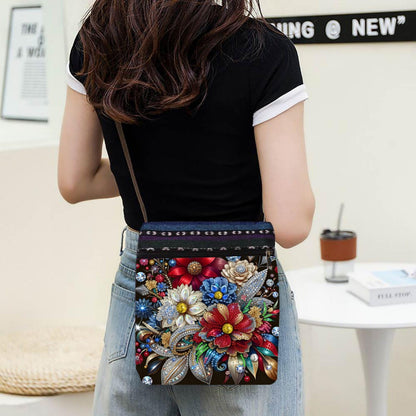 5D DIY Diamond Art Painting Crossbody Bag for Women, Shoulder Bag with Zipper Adjustable Shoulder Strap for Shopping-#10-Flower