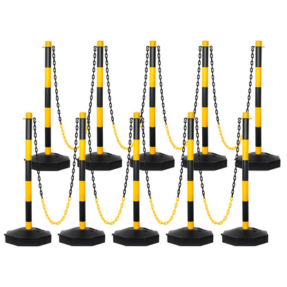 SHAREWIN Parking Delineator Stanchion with Base - 10 Pack 35" Post Traffic Cone, Reflective Collar Black, Yellow - Chain Barriers for Construction, Crowd Control, Events, Road Warning