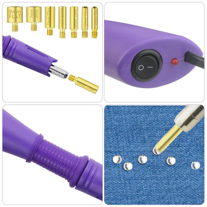 XINMEIWEN Hot fix Applicator Tool with Rhinestone DIY Wand Setter Tool Kit Including 7 Different Sizes Tips Tweezers & Brush Cleaning Kit and 3 Pack Hot-Fix Crystal Rhinestones (Purple)