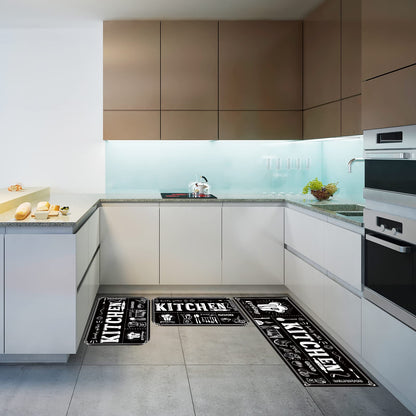 Sinmoe 3 Pcs Kitchen Rug Set Non Skid Thick Black Kitchen Rugs and Mats Stain Resistant Anti Fatigue Mats for Microfiber Floor Non Slip Backing Mat, 15.7" x 47.2", 15.7" x 23.6"