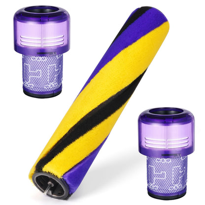 Soft Roller Brush Bar Compatible with Dyson V12 Detect Slim Handheld Vacuum Cleaner, Parts No.971634-01, with 2 Pack V12 HEPA Filters