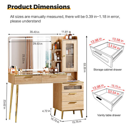 Arulvmrn Vanity Desk with Mirror and Lights, with Power Outlet and 10 Lights Modern Capacity Makeup Vanity with 3 Drawers, Makeup Table for Bedroom,Makeup Room,White