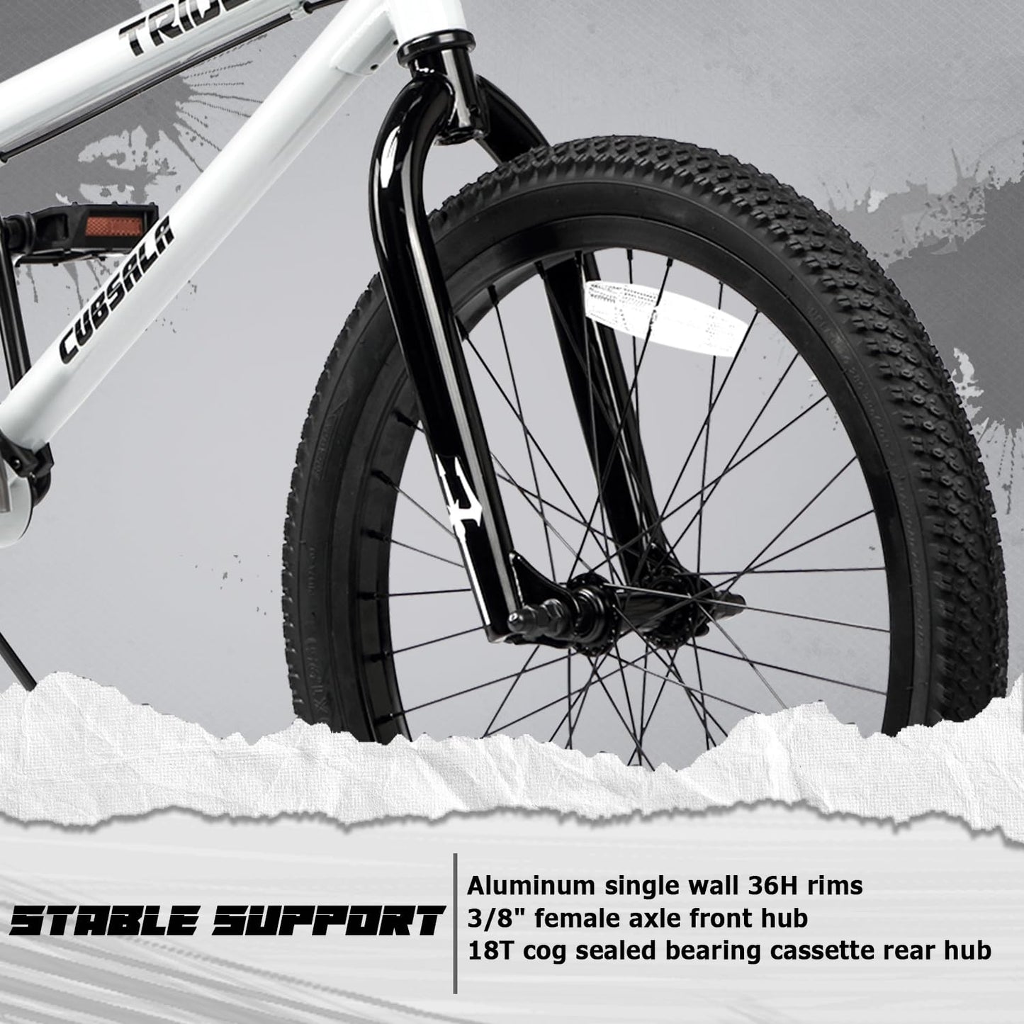 cubsala 20 Inch BMX Race Bike Trident Bicycles Beginner-Level to Advanced Riders with 2 Pegs Trick Cycling and Professional BMX Riding, Color White