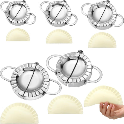 Vesici 5 Pack Stainless Steel Dumpling Maker Dumpling Press Perogies Maker Press Dumpling Wrapper Stamp Ravioli Mold Pastry Dough Cutter Various Sizes Kitchen Accessories, 2.95/3.35/3.74/4.92/5.91 In