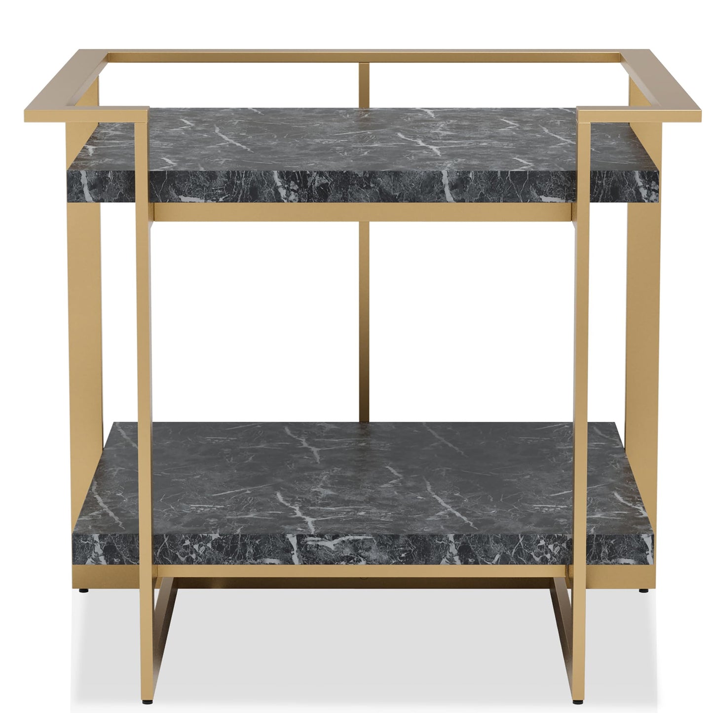 24/7 Shop at Home Daphne Modern Open-Shelf Rectangle Faux Marble 27 in. End Table with Metal Frame for Living Room, Bedroom, Home Office, Gold and Black