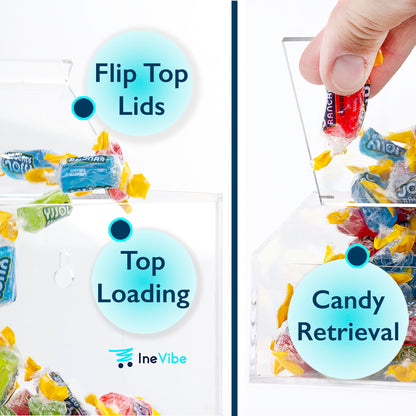 Inevibe Candy Dispenser - Bulk Acrylic Storage Holder with Two Lids for Countertop or Wall Mount - Store Chocolate, Treats, Sweets, and Snacks (1)