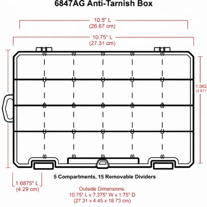 ArtBin 6944AG Medium Anti-Tarnish Box with 15 Removable Dividers, Jewelry & Craft Organizer, 1 Plastic Storage Case with Anti-Tarnish Technology, Clear with Aqua Accents 10.875” x 7.0” x 1.75”