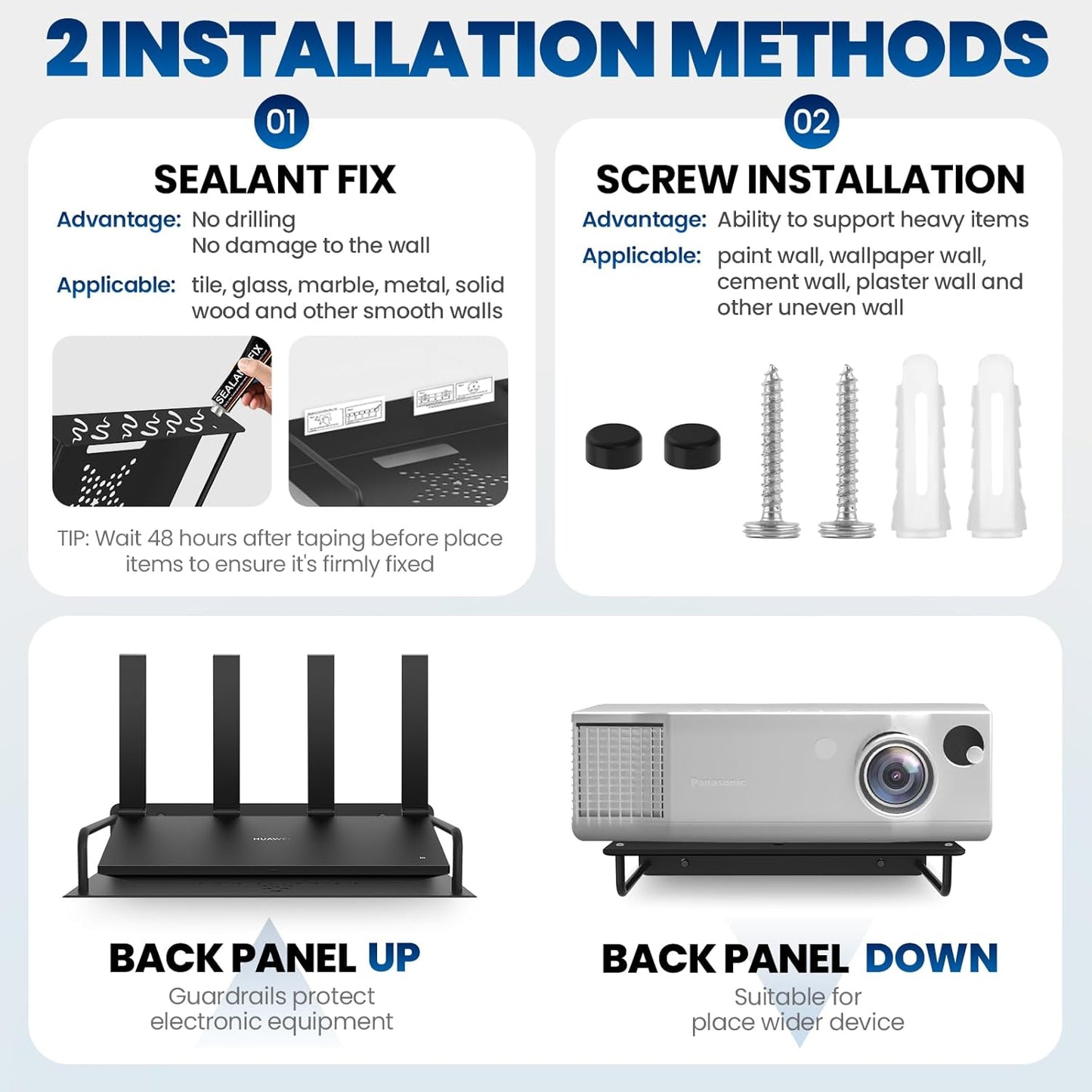Floating Shelf for Projector Aluminum Alloy, Wifi Router Wall Mount Shelf, Cable Box Shelf for Wall Mounted TV, DVD