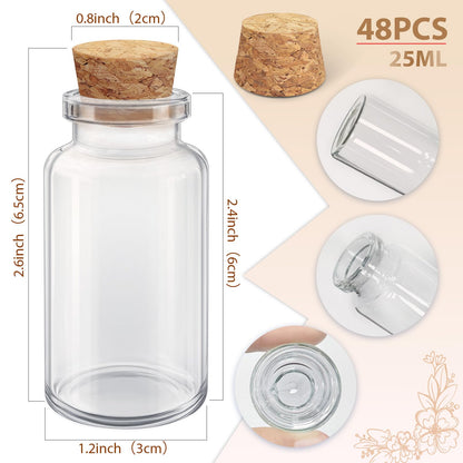 OurWarm 48PCS 25ml Clear Glass Bottles with Cork Stoppers, Mini Small Vials for Wedding Favors, DIY Crafts, Baby Shower