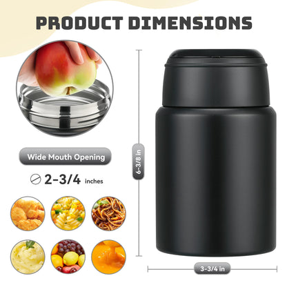 HAWEEK Soup Thermo for Hot Food Kids 16oz Insulated Food Jar Leakproof Thermo Lunch Container for Kids Wide-Mouth Stainless Steel Lunch Box for School with Handle Folding Spoon(3+)