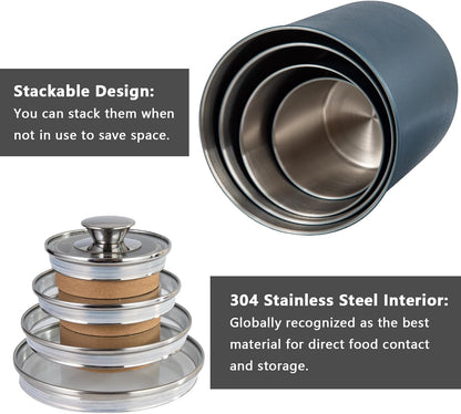 Set 4-Piece, 16/49/85/132 Counter malmo Stainless Steel Food Canister of Ounces,Airtight Containers with Glass Lid