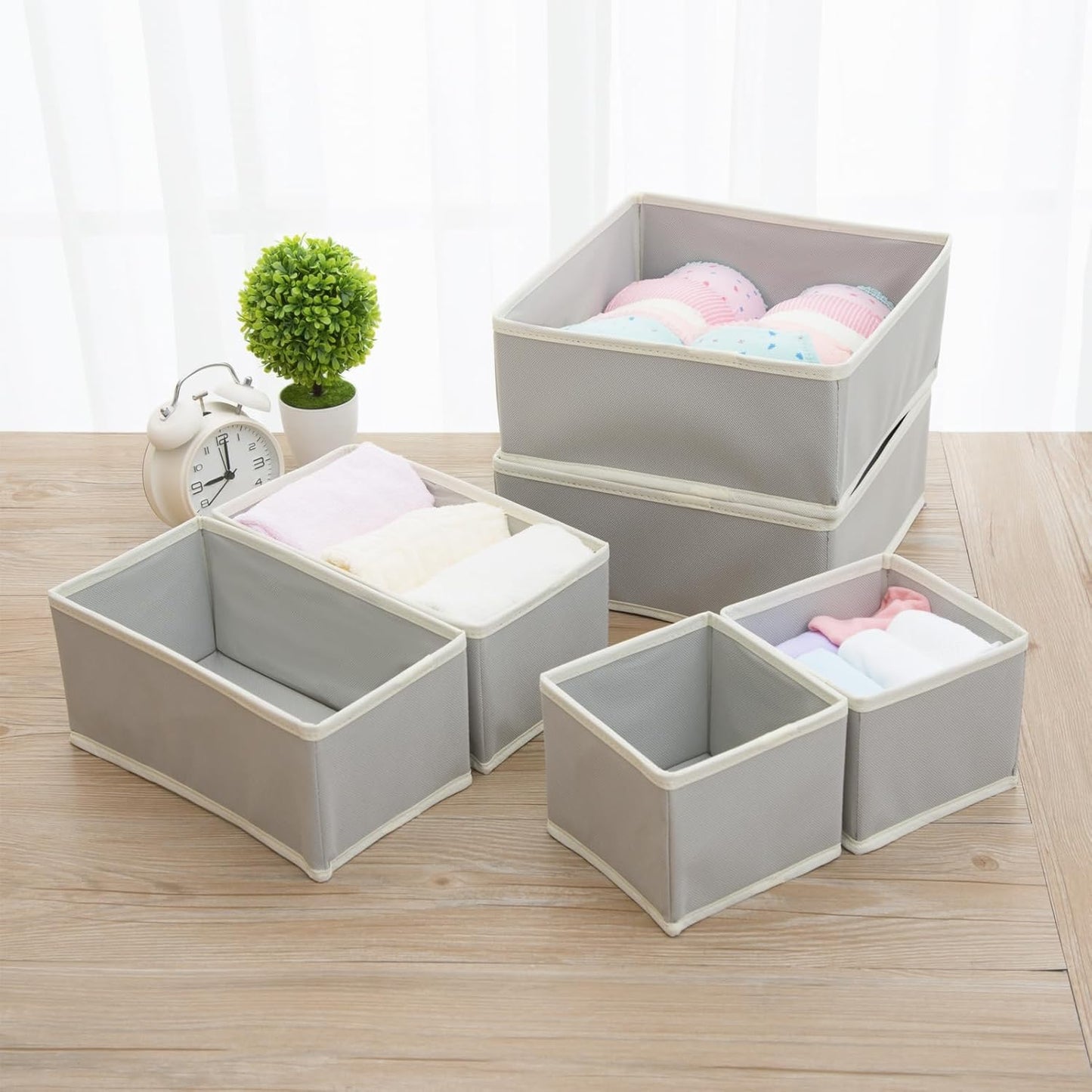 Drawer Organizer for Clothes, Set of 3 Storage Boxes, Sock and Underwear Organizer Dividers for Closet Dresser Drawers