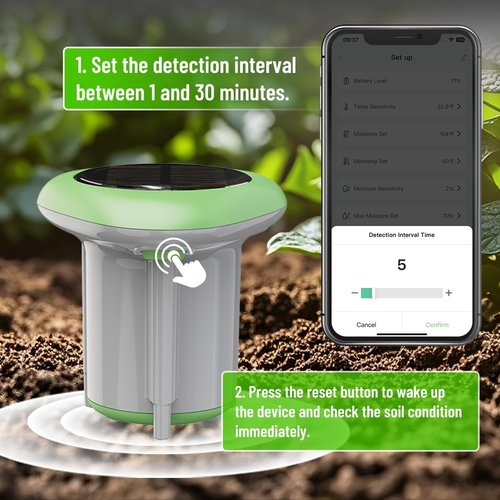 GreenVation 3-in-1 Soil Moisture Meter - Digital Sensor with Temperature & Fertility Alerts | Garden & Lawn Use