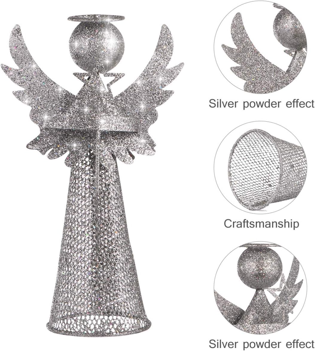 PRETYZOOM Christmas Silver Angel Tree Topper, Exquisite Glitter 3D Angel Figure Ornament for Party Home Xmas Tree