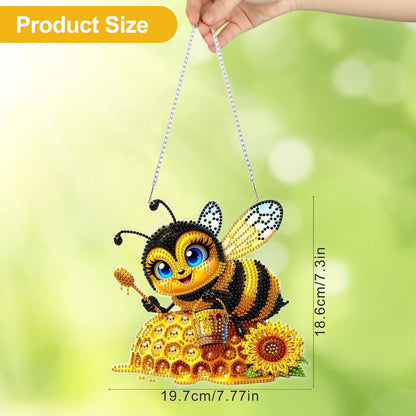CEOVR Bee Hanging Diamond Art for Adults, Bee Honey Diamond Painting Pendant DIY Gem Art Wall Hanging Ornament, Acrylic Home Garden Decor with Chain, Box Kit 7.77×7.3inch