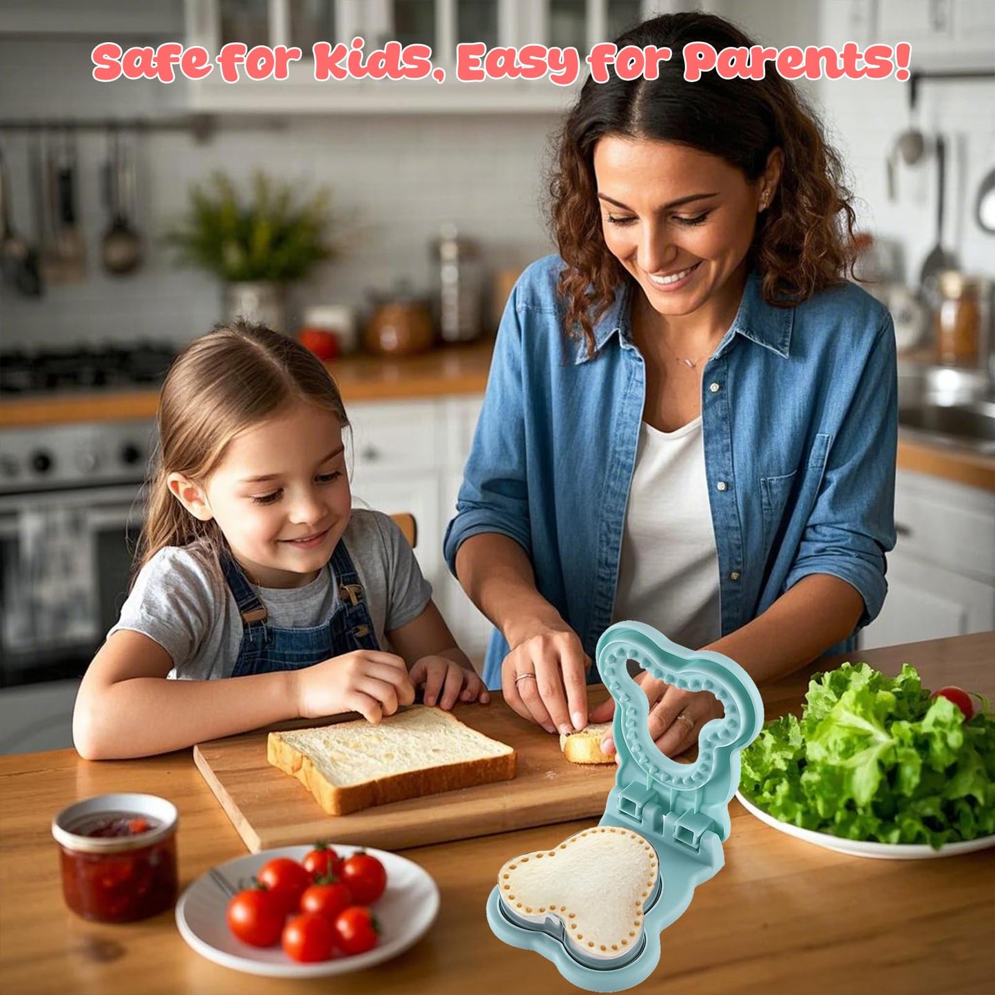 Sandwich Cutter and Sealer, Crustless Mouse Shaped Cutters for Kids Lunch, Cute Sandwich Maker Peanut Butter and Jelly Crustless Sandwich Bread for Kids Children Boys Girls (Blue)