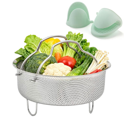 Stainless Steel Steamer Basket, Silver Steamer Basket for Pot,Vegetable & Dumpling Cooker, Egg Holder, Pasta Strainer Rack, Dishwasher Safe Kitchen Cookware