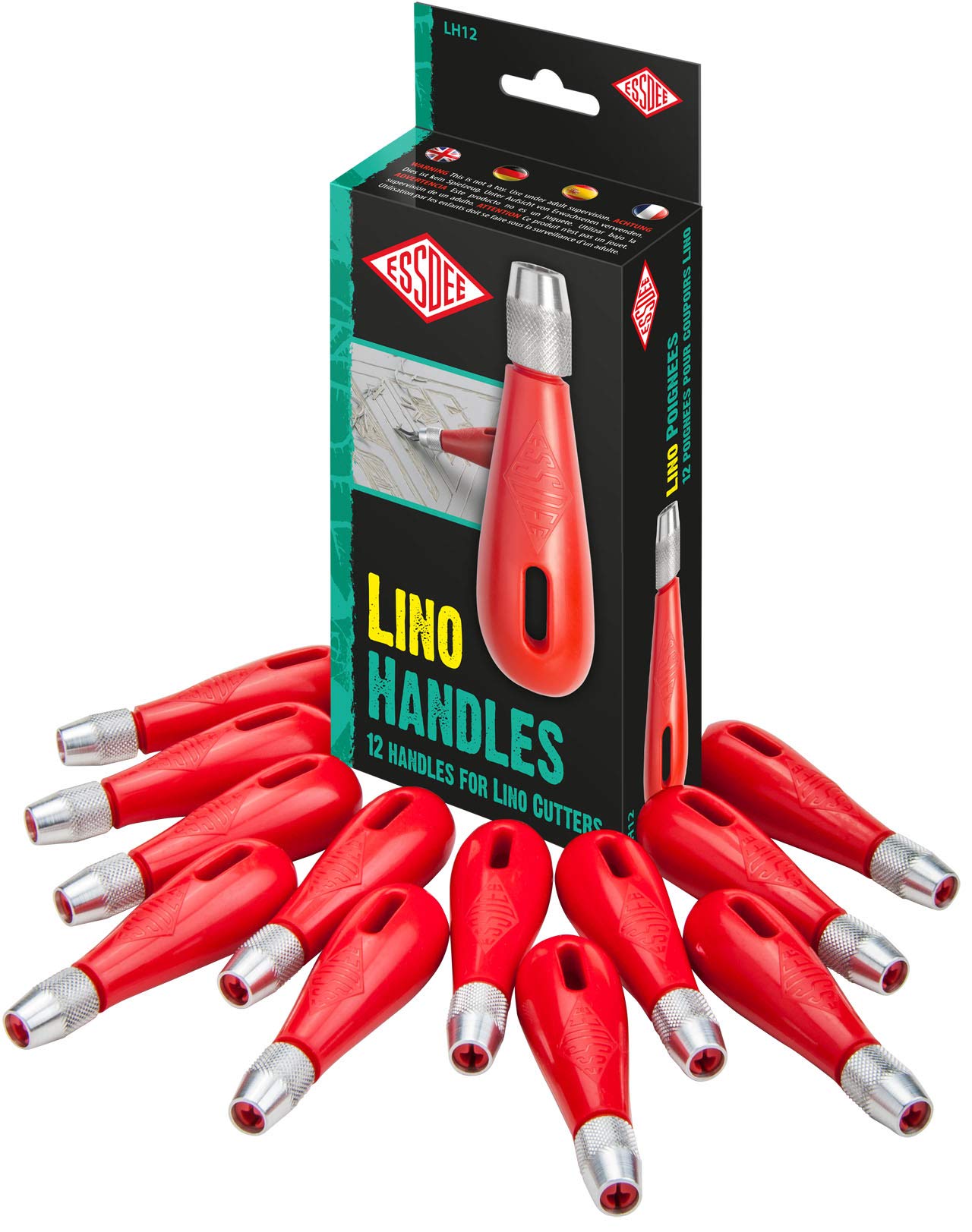 ESSDEE Educational Arts 71040012 LH12 Lino Handle, Red, Pack of 12