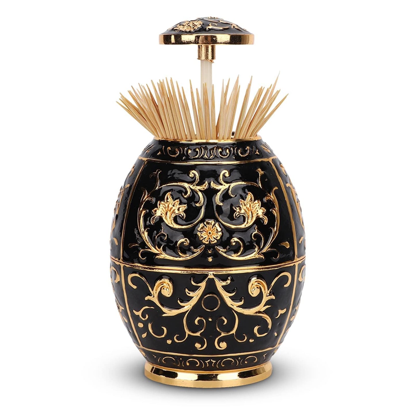 Retractable Toothpick Holder Portable Toothpick Dispenser Hand Push Toothpicks Case Automatic Retro Pop up Toothpicks Storage Organizer Container for Kitchen Home Restaurant Decoration(Gold+Black)
